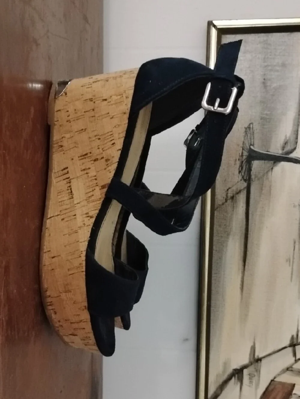 Nine West Navy Cork Wedge Sandals
